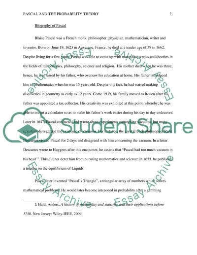 Pascal and the Probability Theory