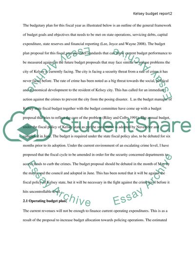 Kelsey State Budget Proposal for Fiscal Year
