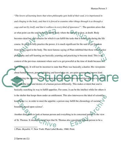 Human Person by Plato, St Thomas and Rene Descartes