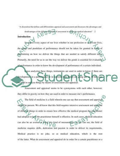 The Advantages and Disadvantages of the Different Methods of Assessment in Relation to Medical Education
