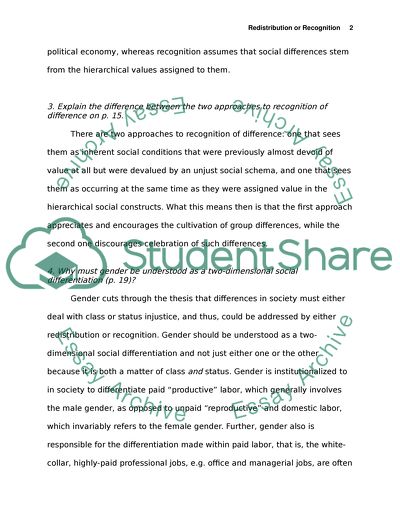 Philosophy: Redistribution or Recognition (Fraser)s paper