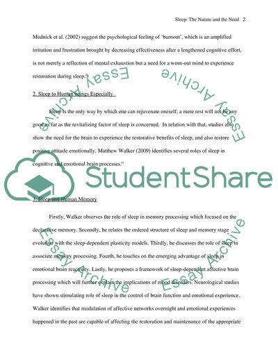 Sleeps Relationship to Learning and Memory