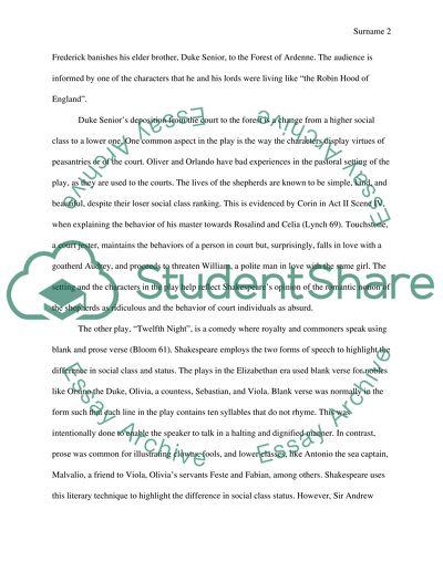 Examine the role of social class in shakspears play-as you like it and twelfth night