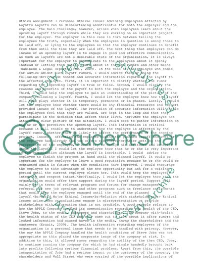 Personal Ethical Issue: Advising Employees Affected by Layoffs