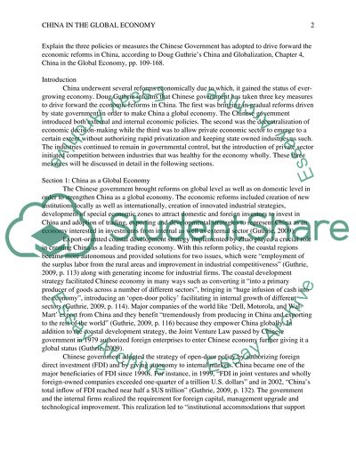 The Chinese Government Hand the Economic Reforms in China