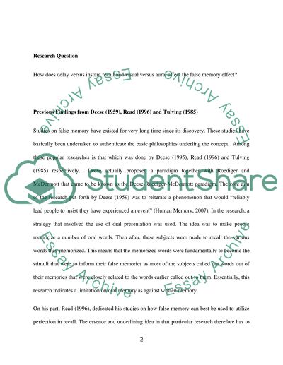 Delay Versus Instant Recall and Visual Versus Aural Effect on the False Memory