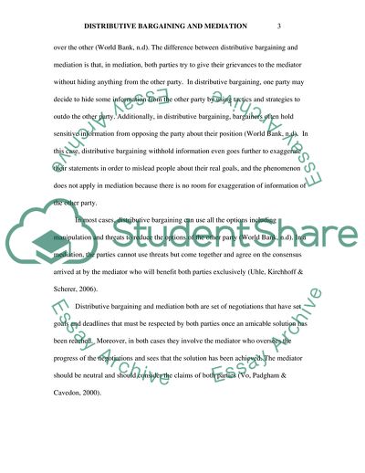 Comparisons of distributive bargaing and mediation in dispute resolutions