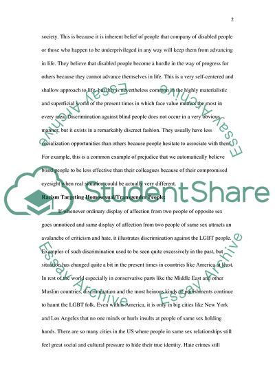 Reflection on the Discriminating Issues of the Contemporary Society