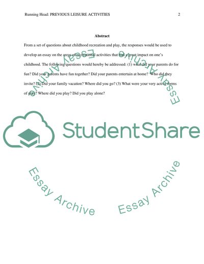 Previous Leisure Activities