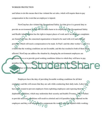 NewCorp Scenarios of Workers Protection