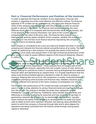 TR Limited: Financial Evaluation and Financing Decisions