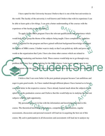 Personal Statement. Entering the MBA