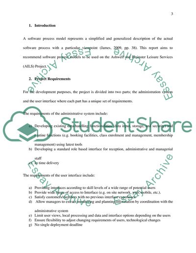 Software Process Models for Ashwell and Ilminster Leisure Services