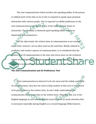 Oral Communication Assessment in ESL Students