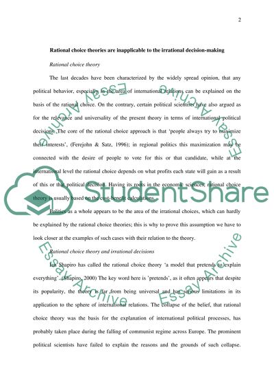 Rational Choice Theory and Irrational Decisions