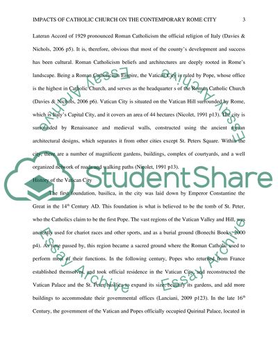 Impacts of Catholic Church on the Contemporary Rome City