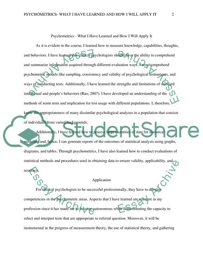 Psychometrics- What I have learned and how I will apply it