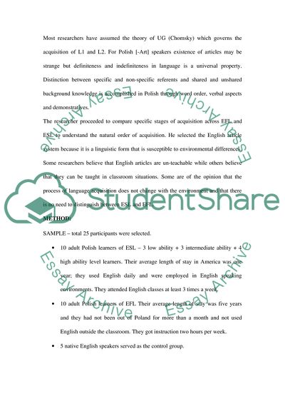 Acquisition of the English Article System by Speakers of Polish in ESL and EFL