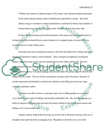 Towards the Understanding of Dave Grossmans Book On Killing