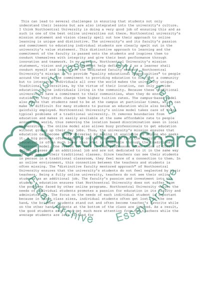 What do Northcentrals Mission Statement, Vision, and Values Statement mean to me personally as a Learner