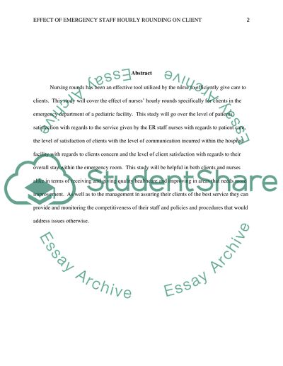 Effect of Hourly Rounding on Clients Satisfaction in a Pediatric Facility