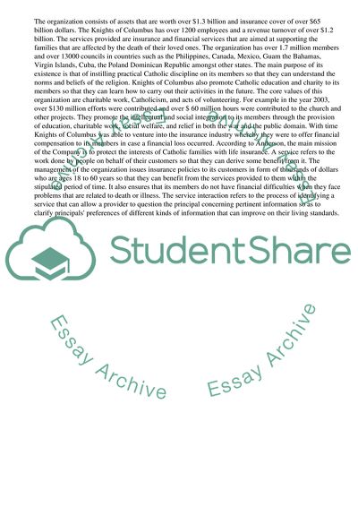 The Service Value Chain of The Knights of Columbus