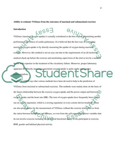 VO2max from the Outcomes of Maximal and Submaximal Exercises