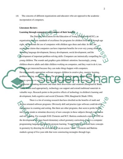 Use of omputer in academic development of children during their primary years