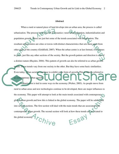 Trends in Contemporary Global Urban Growth and its Link to the Global Economy