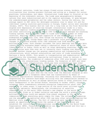 How changes in the world economy since 1945 have affected room for maneuver of multinational firms