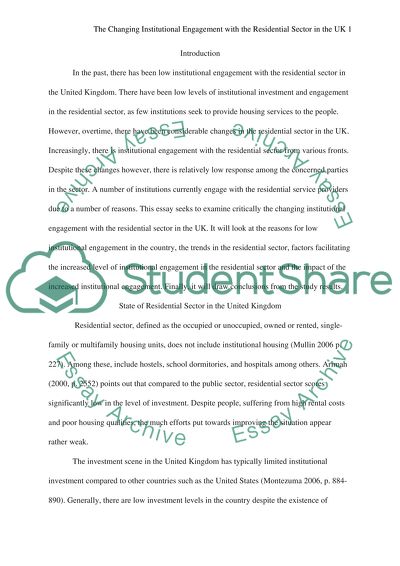 Critically examine changing institutional engagement with the residential sector in the UK