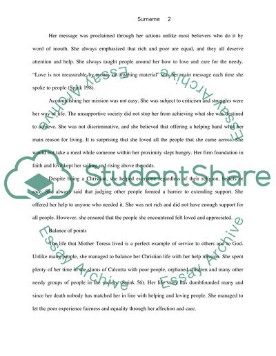 Commemorative Speech on Mother Teresa