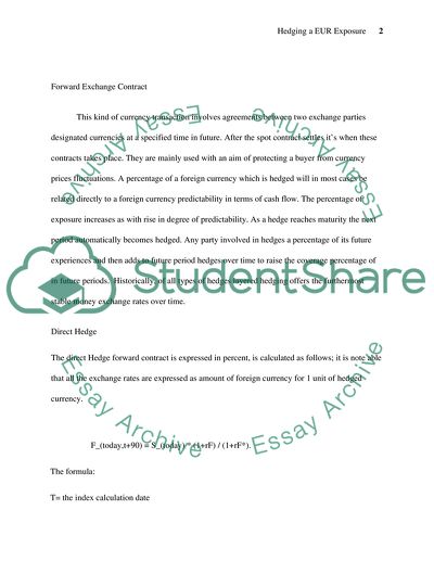 Hedging a EUR Exposure (Direct Hedge, Cross Hedge, Maturity Hedge)