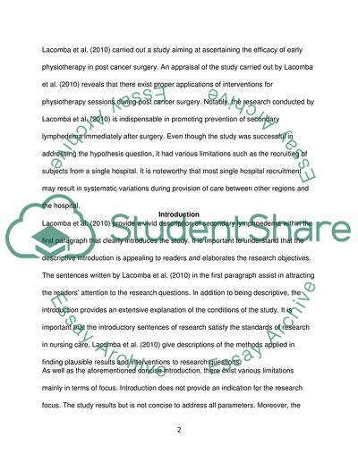 Early Physiotherapy to Prevent Lymphoedema after Surgery