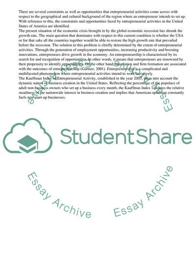 What Matters for the Entrepreneurial Activities in the US