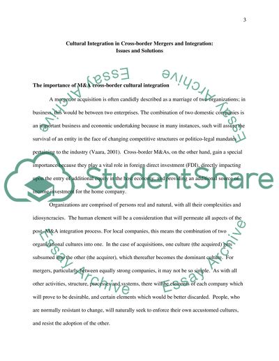 Cultural Integration in Cross-Border Mergers and Integration