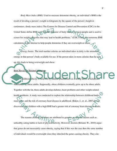 The problem of childhood obesity