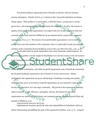 Profit versus Non-Profit Healthcare Organizations