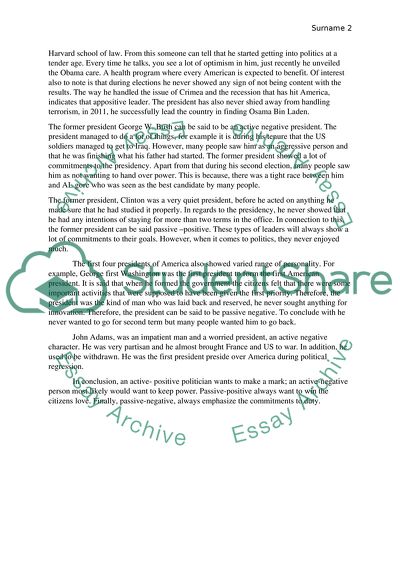Types of Presidential Personality in Barbers Habitual Action Patterns