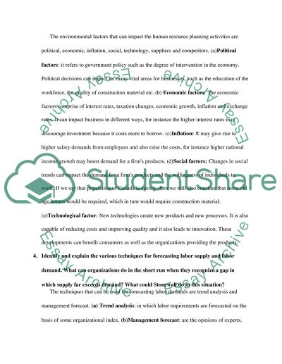 Strategic Human Resources Planning for Stonewall Industries