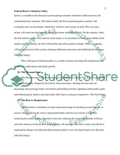 Federal reserve monetary policy