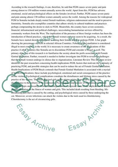 The Health Implications of Female Genital Mutilation on the Somali Women