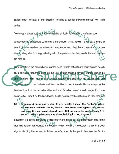 Ethics Component of Professional Studies