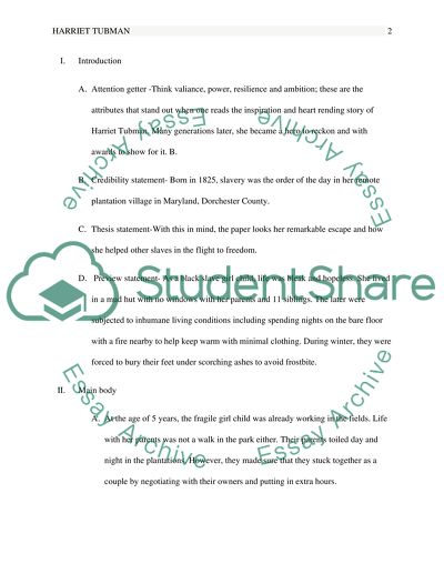 Harriet Tubman - Sentence Outline