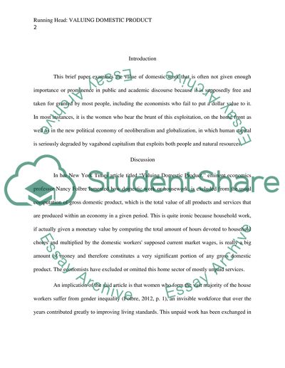 A short review of Nancy Folbre, Valuing Domestic Product New York Times, May 28, 2012