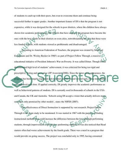 The Curriculum Approach of Direct Instruction