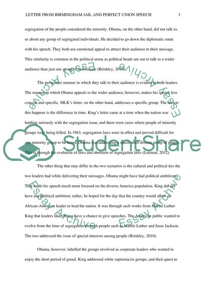 MLK Letter from Birmingham Jail and President Obamas A More Perfect Union Compare and Contrast