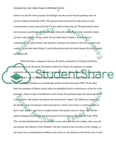 A comparing and contrasting paper about the work,lives and the impact on society of Kate Chopin and Winslow Homer