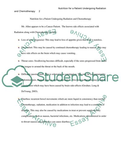 Nutrition for a Patient Undergoing Radiation and Chemotherapy