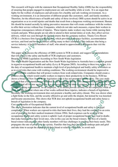 Occupational health and safety